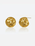 Pair of Tactilery Brushed Woven Gold Ball Stud Earrings in matte brushed gold on a light grey background