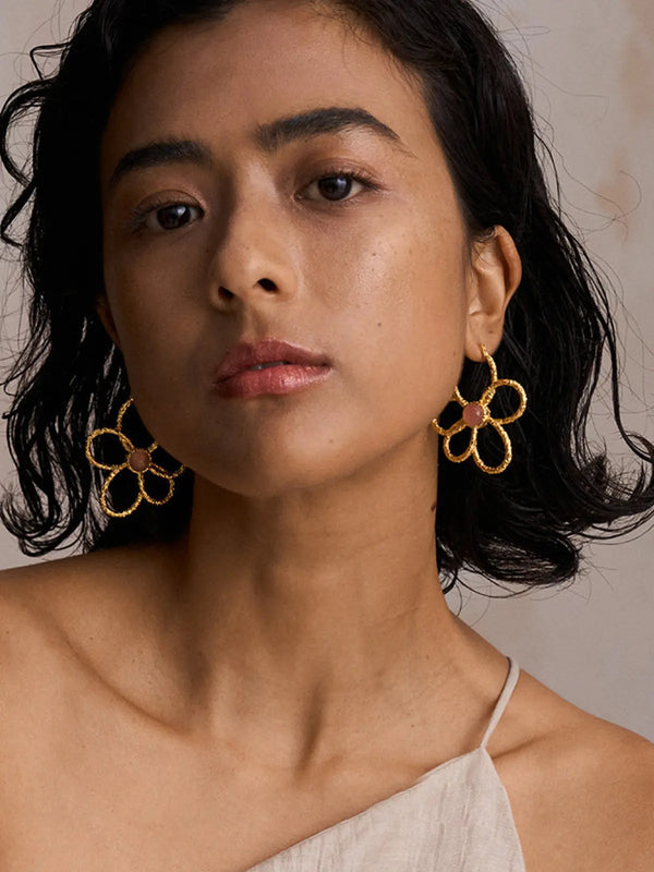 Openwork Flower Hoop Earrings