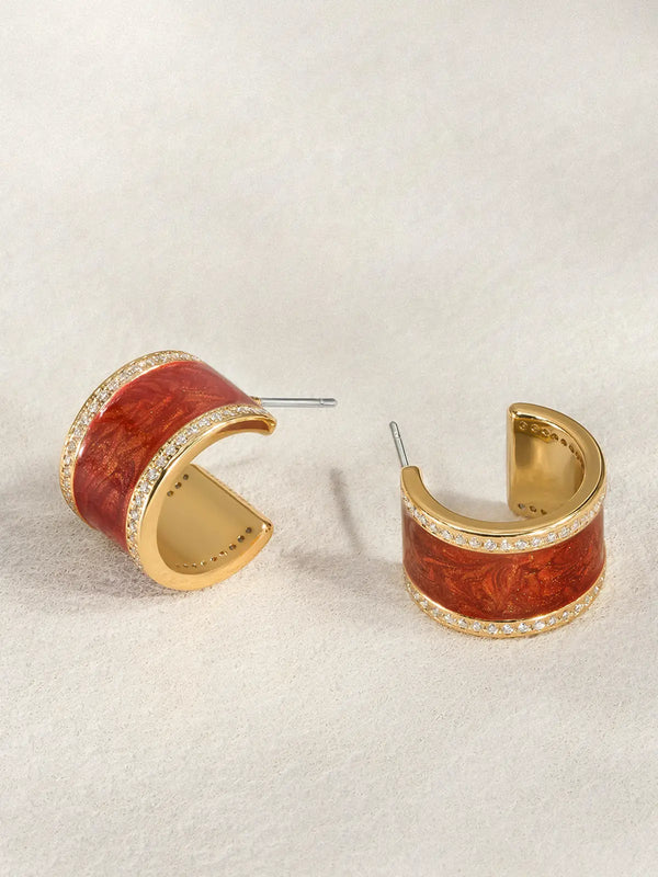 Red Glaze Zircon Hoop Earrings