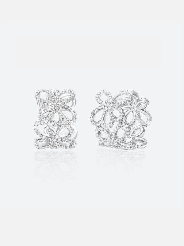 Silver Openwork Flower Hoop Earrings