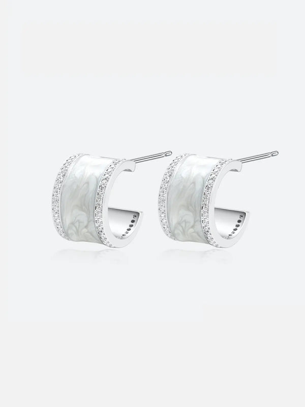 White Glaze Zircon Hoop Earrings
