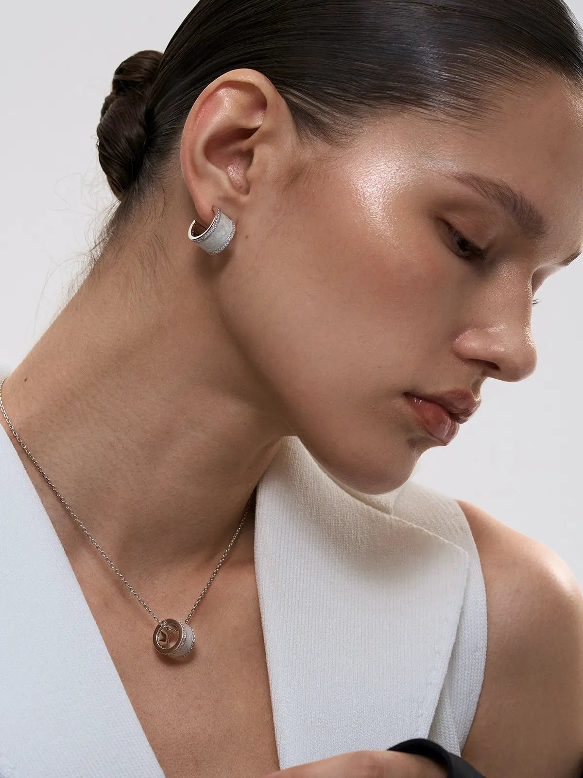 White Glaze Zircon Hoop Earrings