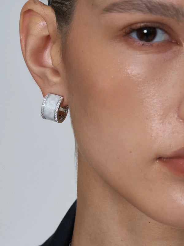 White Glaze Zircon Hoop Earrings